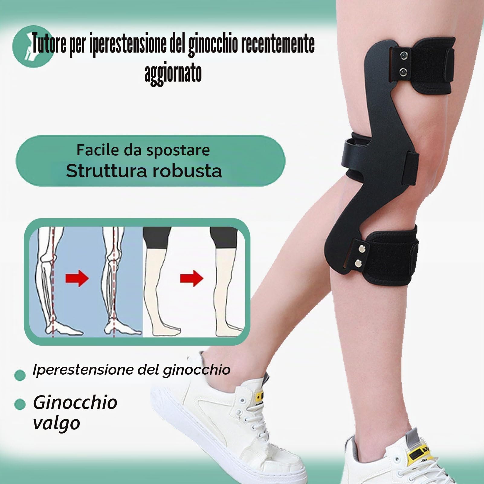 Ortesi di Iperestensione del Ginocchio, Tutore Immobilizzatore del Ginocchio, per L'Iperestensione del Ginocchio, Tutore di Fissaggio per L'Abduzione del Ginocchio Emiplegico L