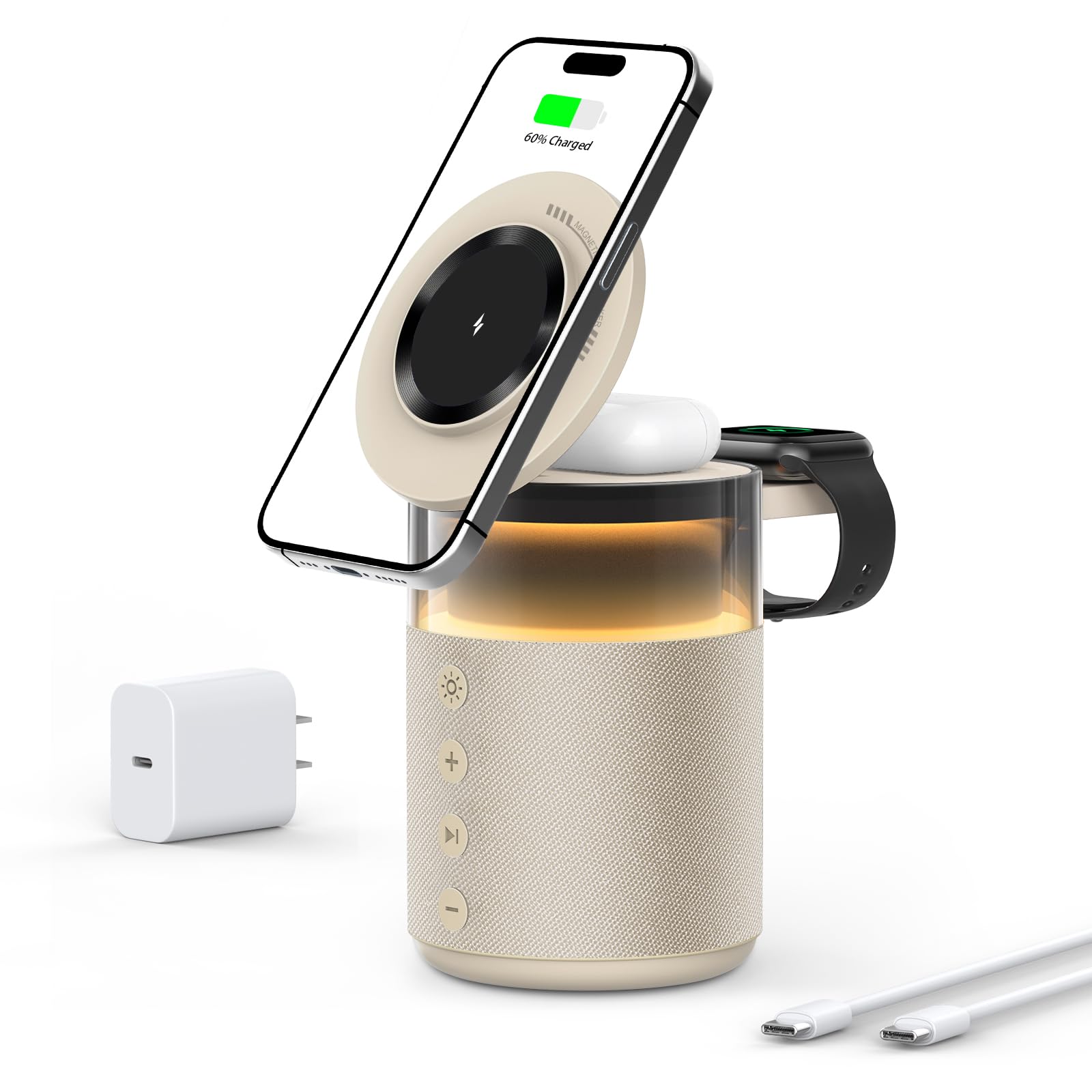 Mini Altoparlante Bluetooth Magnetico COLSUR Con Ricarica Wireless 15W Per IPhone 16/15/14/13/12, Batteria 600mAh, TWS E Supporto