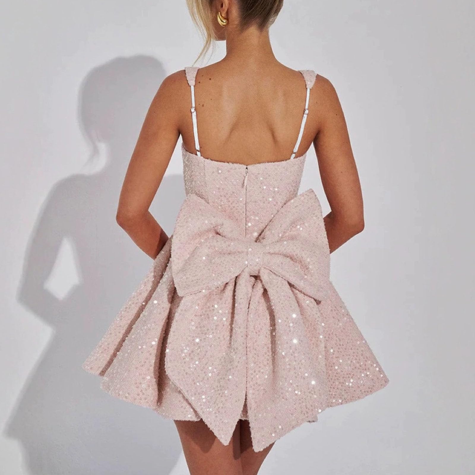 A-Linie Kleid Damen,Ärmellos Partykleid mit Fliege Swing Kleider Sexy Kurze Partykleider Tanzen Midikleider Elegant Abendkleider Korsett Kleid Cocktailkleid Wickelkleid Ballkleider