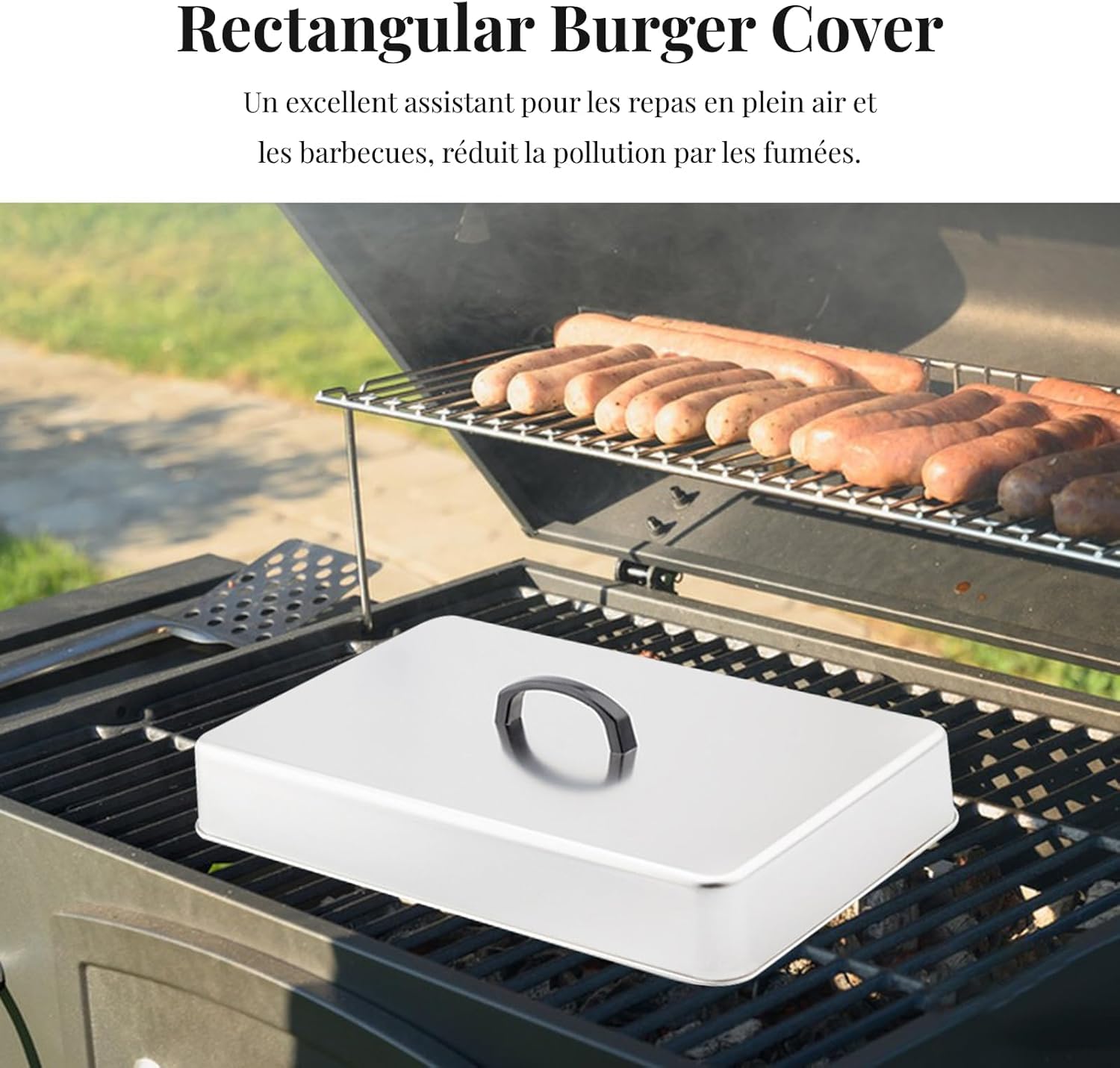 Couvercle de Cuisson pour Hamburger, Cloche Plancha En Acier Inoxydable, Cloche de Cuisson pour Plancha, Dôme de Fonte de Fromage Polyvalent, pour Steaks, Sandwichs Teppanyaki, 43.5 X 28.3 X 6.6 Cm