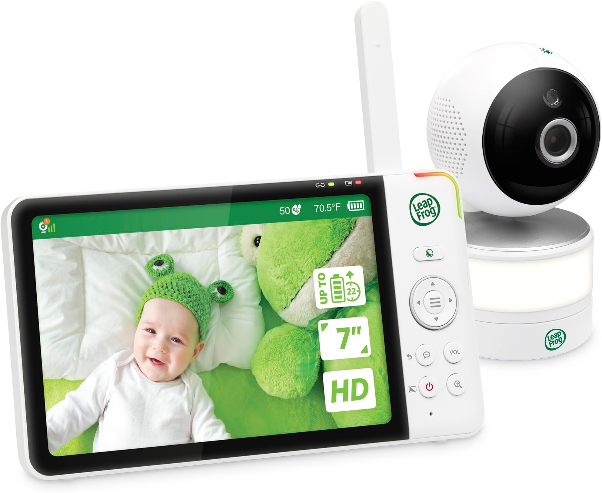 LeapFrogLF920HD Baby Monitor with Camera and Audio, 7" HD LCD Display, Color Day&Night Vision, 360 Pan-tilt, 8XZoom, Night Light, Temp & Humidity Sensor, Up to 1000ft, Secure Transmission No WiFi