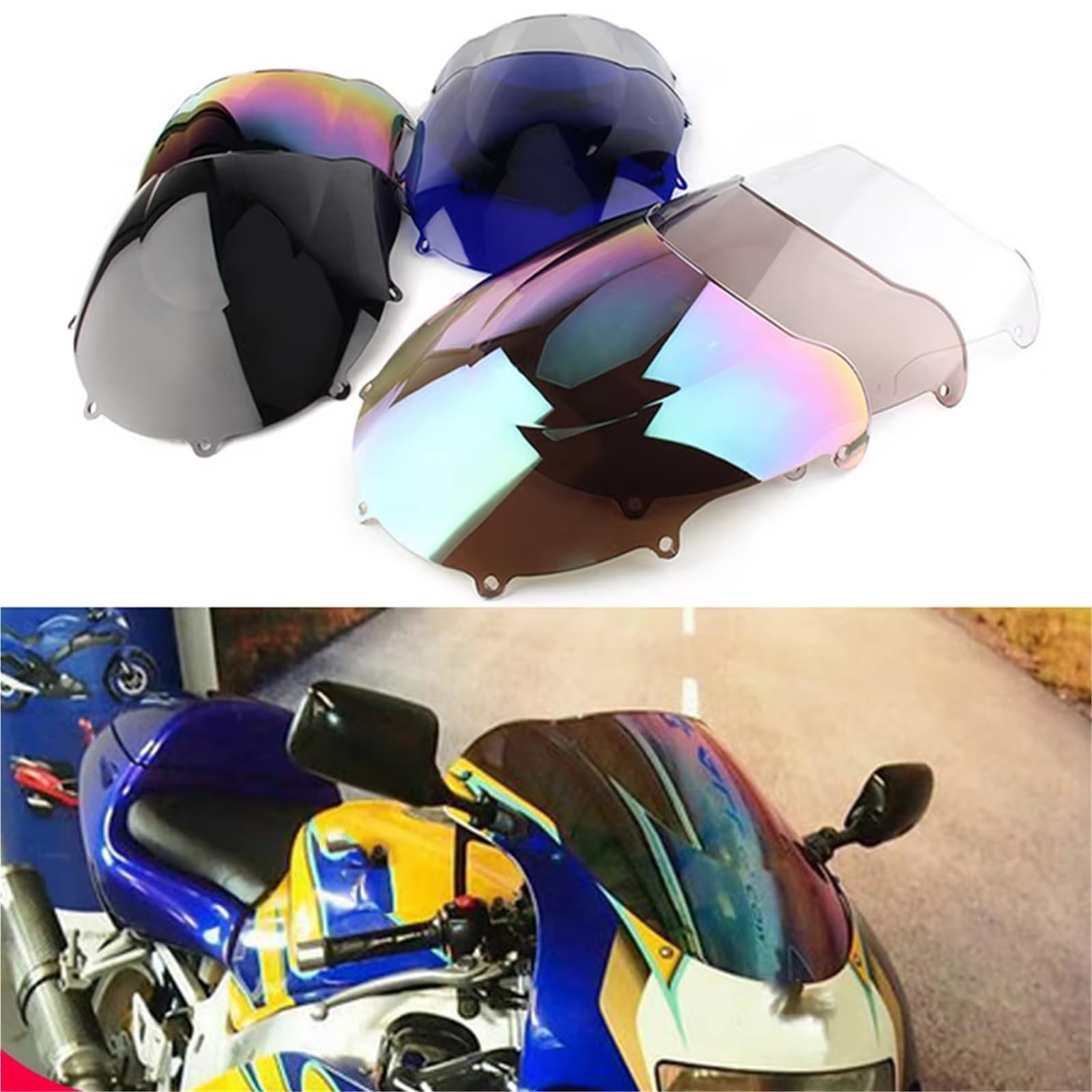 Cupolino Moto Per Suzuki GSXR600 GSXR750 Per GSX-R Per GSXR 600 750 1996 1997 1998 1999 Parabrezza A Doppia Bolla Per Moto Paravento Per Moto(Argento)