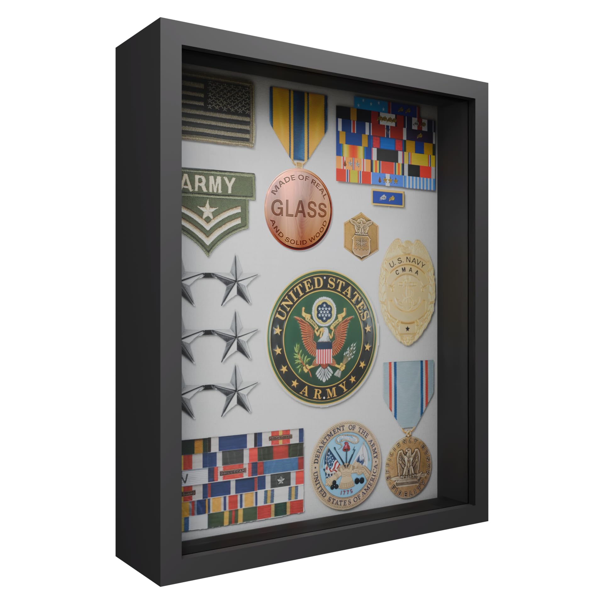 Frame Amo 16x20 Black Shadow Box Frame, Tempered Glass Front and Solid Wood Border, 2.5 inch Thick, Display Case for Items or Posters