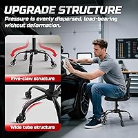 Vista 4 de Taburete Rodante de Taller con Ruedas, Silla de Garaje para Mecánicos con Altura Ajustable 39.5-46.5 cm, Asiento Giratório Resistente para Garaje