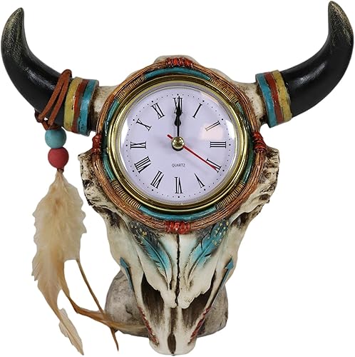 Ebros Southwestern Nativo Americano Atrapasueños Indio Plumas Steer Bull Cow Skull Decorativo Escritorio Escritorio Figurita Turquesa Espíritu
