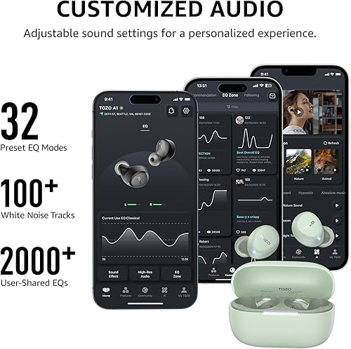 Miniatura 8 de TOZO A1 Mini auriculares inalámbricos Bluetooth de 5.3 pulgadas, micrófono integrado, IPX5 impermeable, sonido inmersivo de alta calidad, conexión