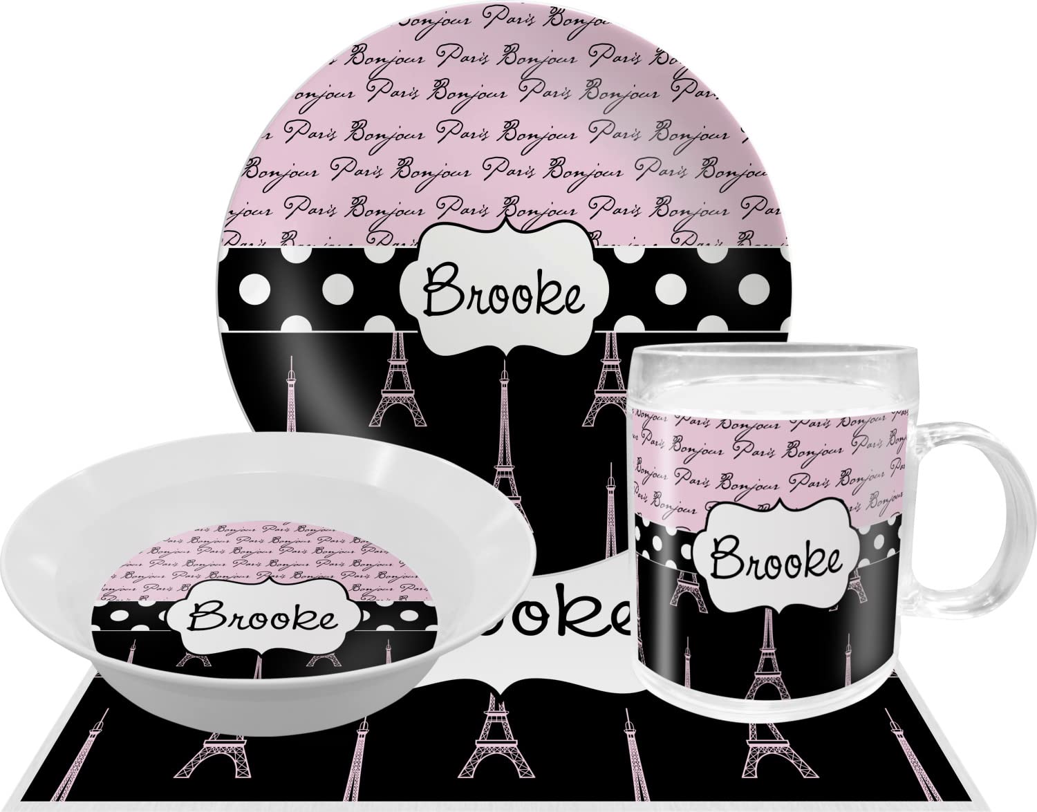 Personalized Paris Bonjour and Eiffel Tower Melamine Bowl - 12 oz