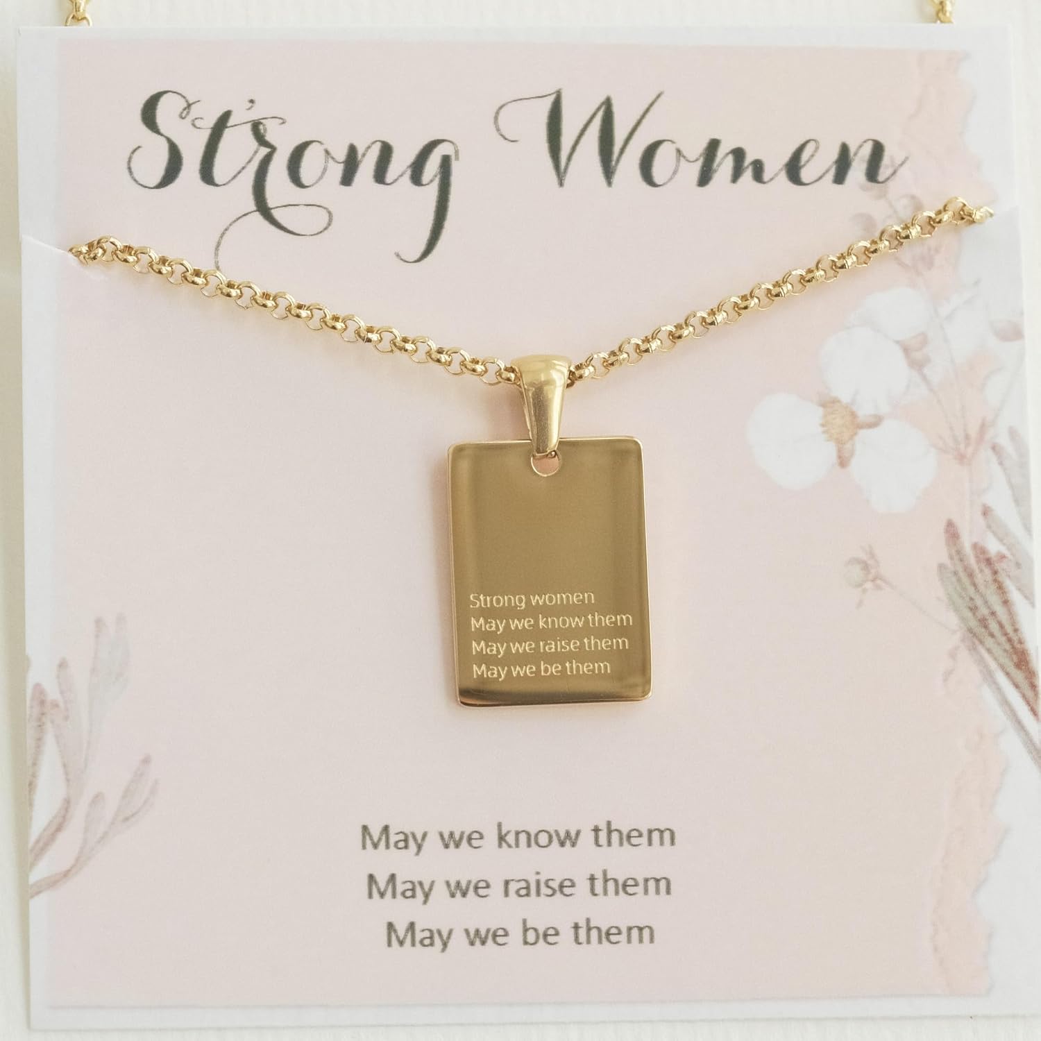 18k Gold Strong Women Quote Necklace, Inspirational Jewelry for Strong Women, Cancer Fighters, Mothers, Grandmothers, Cancer Survivor, Addiction Survivor, Single Mother