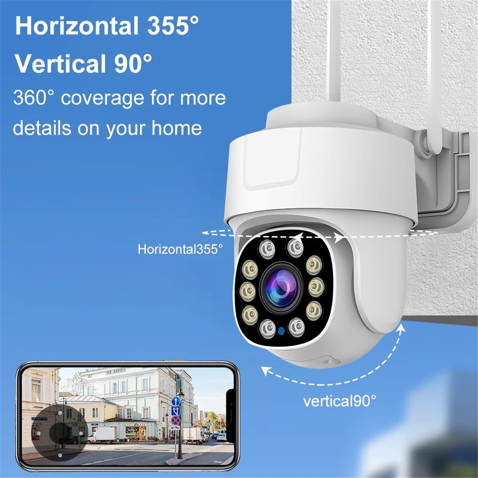 Kamera WiFi 5MP HD Domowa kamera PTZ IP Kolorowa nocna kamera Bezprzewodowa kamera monitorująca Automatyczne śledzenie domu Kamera bezpieczeństwa CCTV(5MP With 64G Card)
