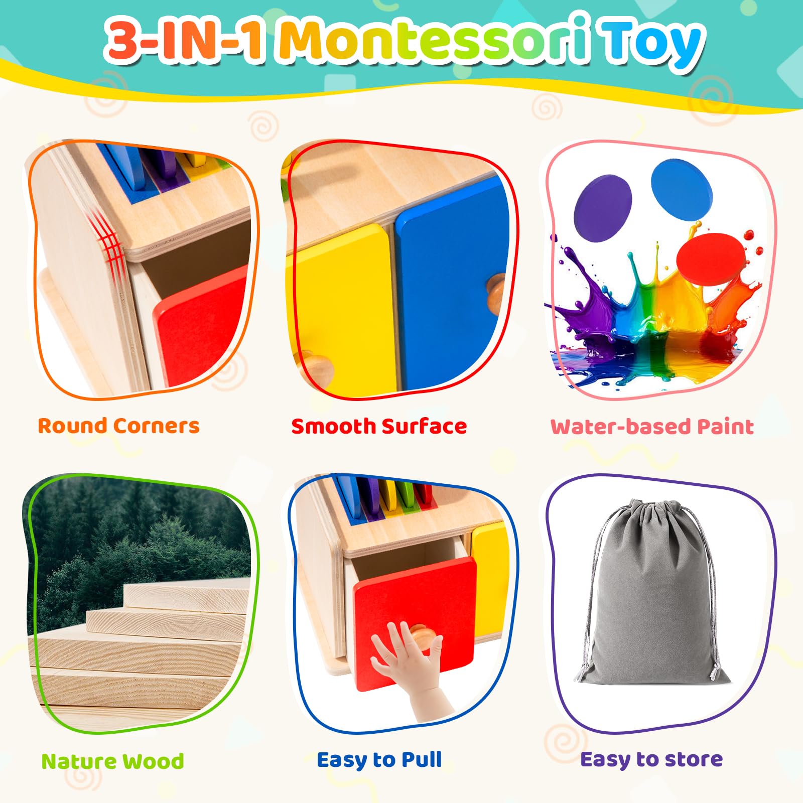 Juguetes Niños 1 2 3 Años, 3 en 1 Juguetes Montessori de Madera 1-3 Años Juego de Clasificación por Color y Forma, Montessori Juegos Educativos Aprendizaje Sensorial Regalos para Niños Niñas — view 3