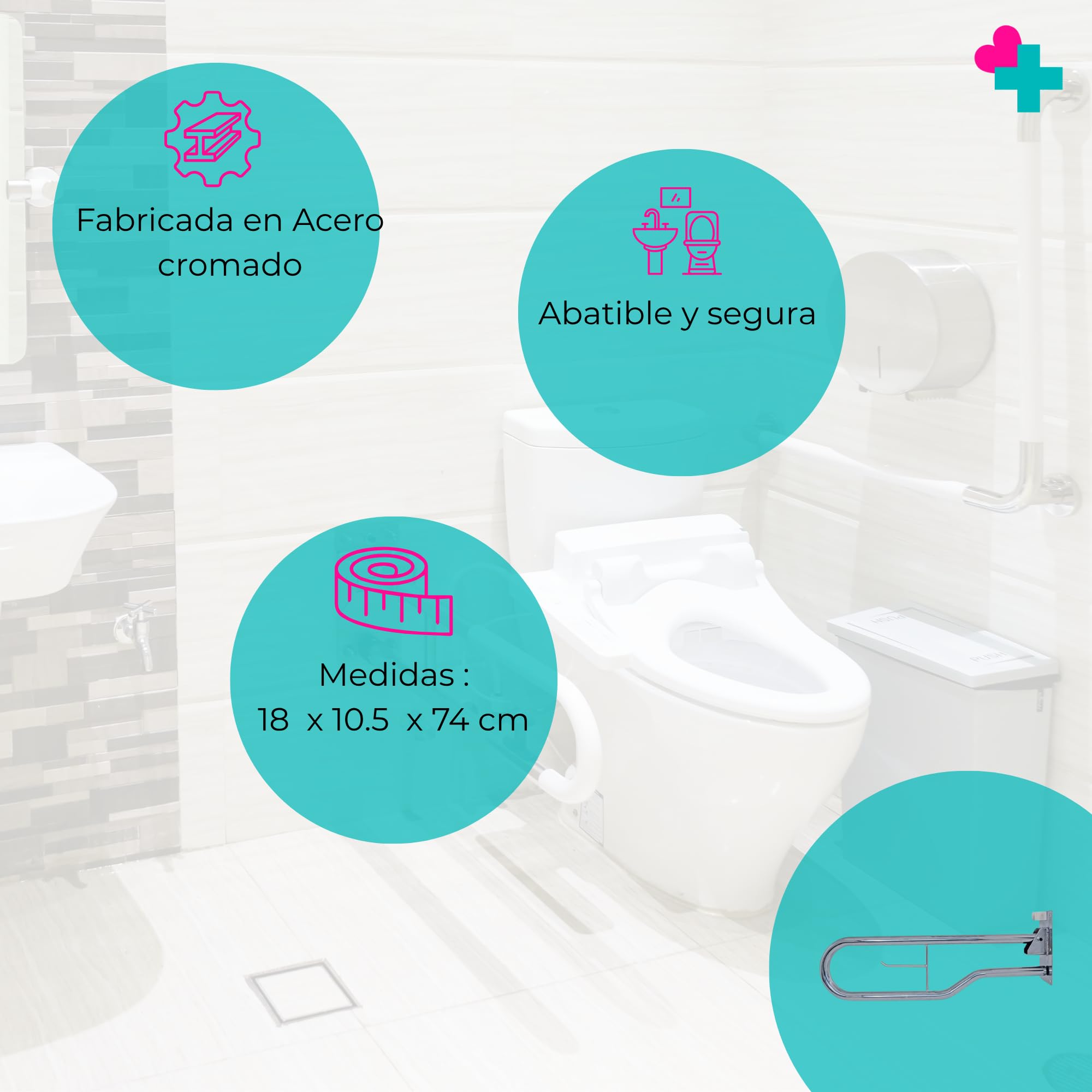 Barra Baño Minusvalido. Asidero Baño. Barra Minusvalidos WC. Barra de Agarre Para Baño.Barra abatible 74cm. Agarraderas Baño Para Mayores. Barra Abatible Acero Cromado.