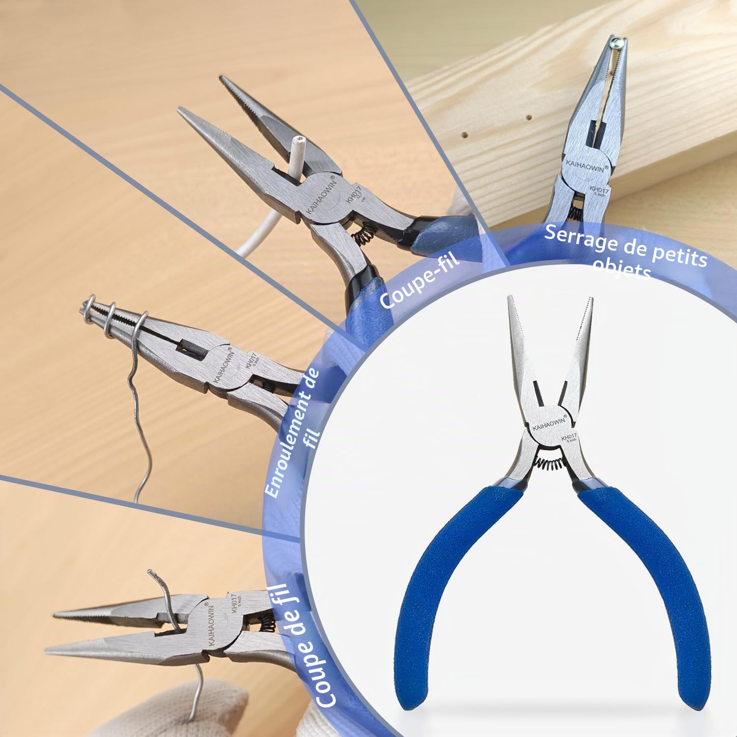 KAIHAOWIN Lot de 5 mini pinces à bec aiguille avec pince coupante latérale, petite pince à bec aiguille à ressort, pince de précision à long bec pour travaux manuels…