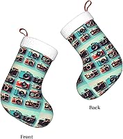 Vista 3 de Retro Cool Camera Collection Print Christmas Stocking, Christmas Tree Decor Stocking, Flannel Cuff With Hanging Ribbonâ€‹