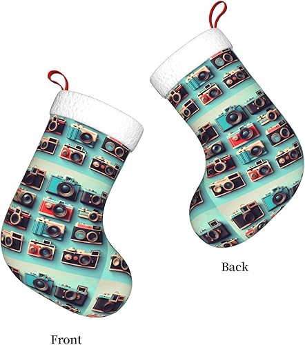 Miniatura 3 de Retro Cool Camera Collection Print Christmas Stocking, Christmas Tree Decor Stocking, Flannel Cuff With Hanging Ribbonâ