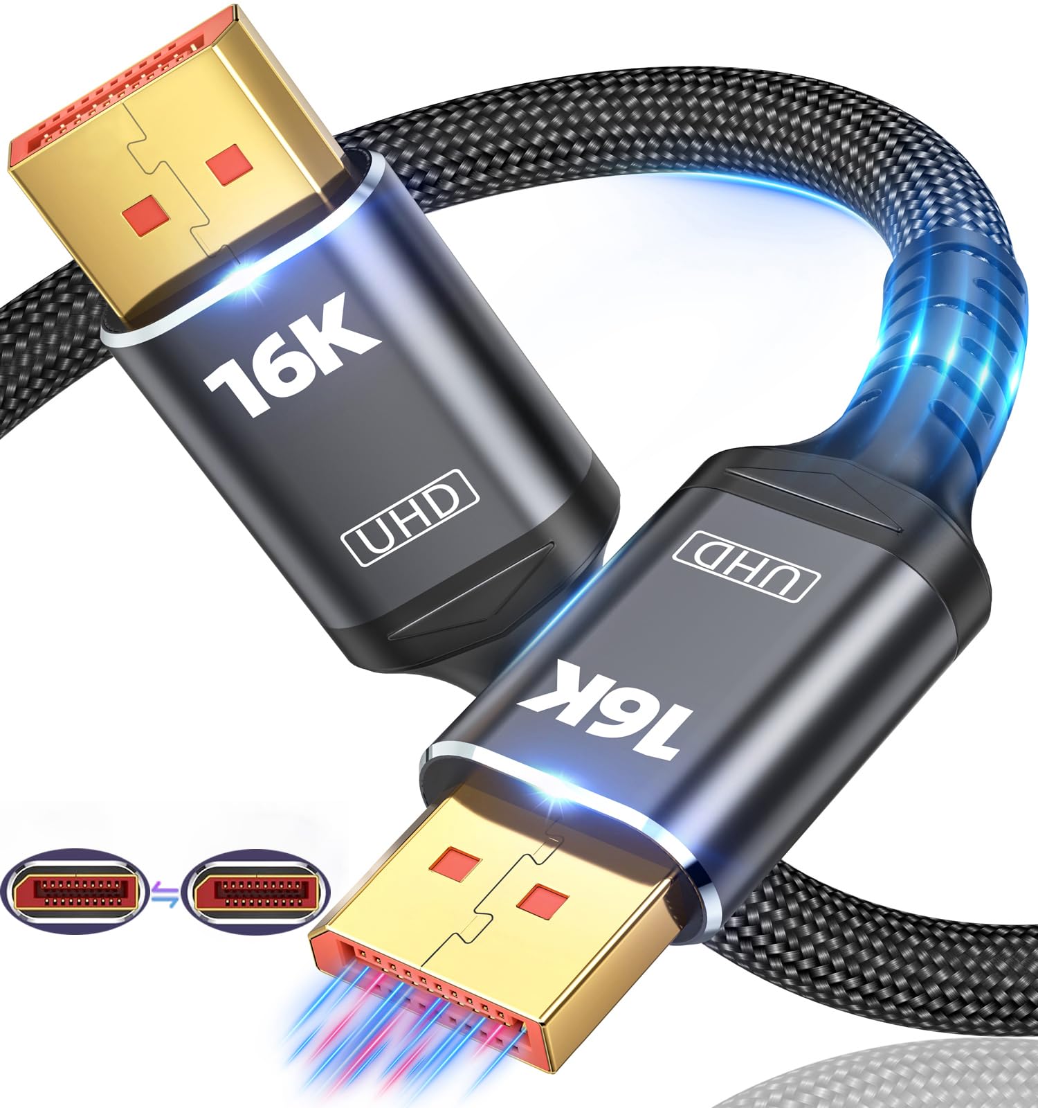 ATETEO 16K Displayport Cable 2.1, VESA Certified DP to DP Cable Available in 0.5M,1M,1.5M, 2M, 3M, 5M, 6M, 7.5M Lengths for Selection,[16K@60Hz, 8K@120Hz, 4K@240Hz 165Hz 144Hz]