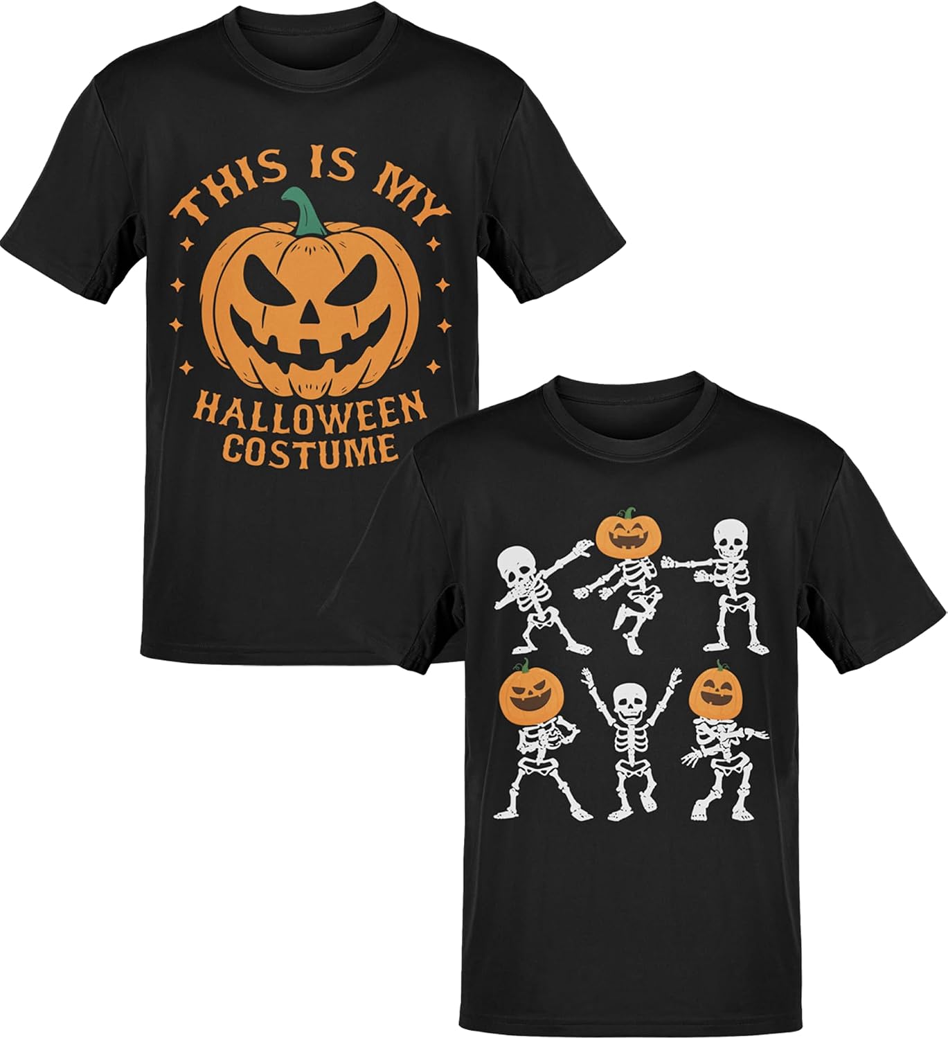 BROOKLYN VERTICAL 2-Pack Halloween Kids Youth Printed T Shirt Pumpkin Skeleton Bones Ages 6-20…