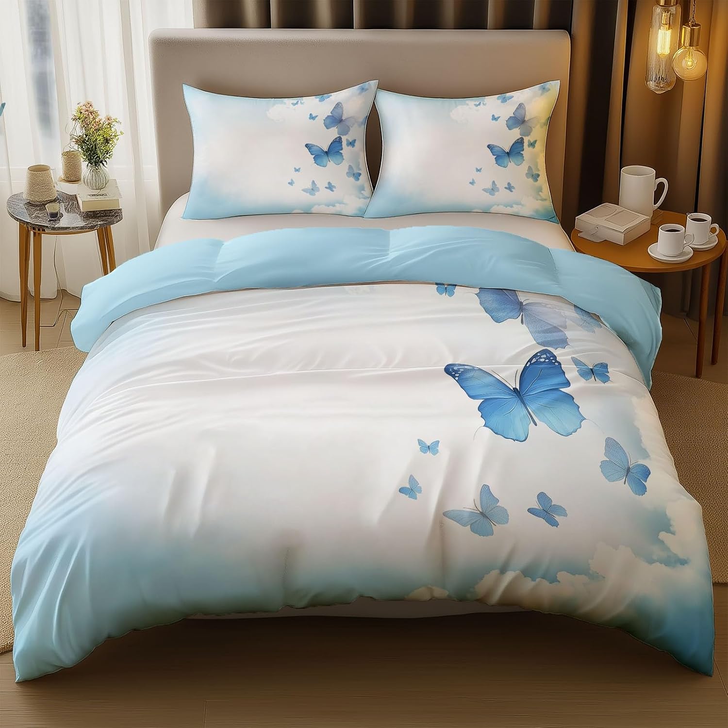 Reversible Duvet Cover Simple Anchor Printed Microfiber Bedding Set for Children Kids Boys Girls Room Decor White Breathable Ultra Soft Twin Size Duvet Covers