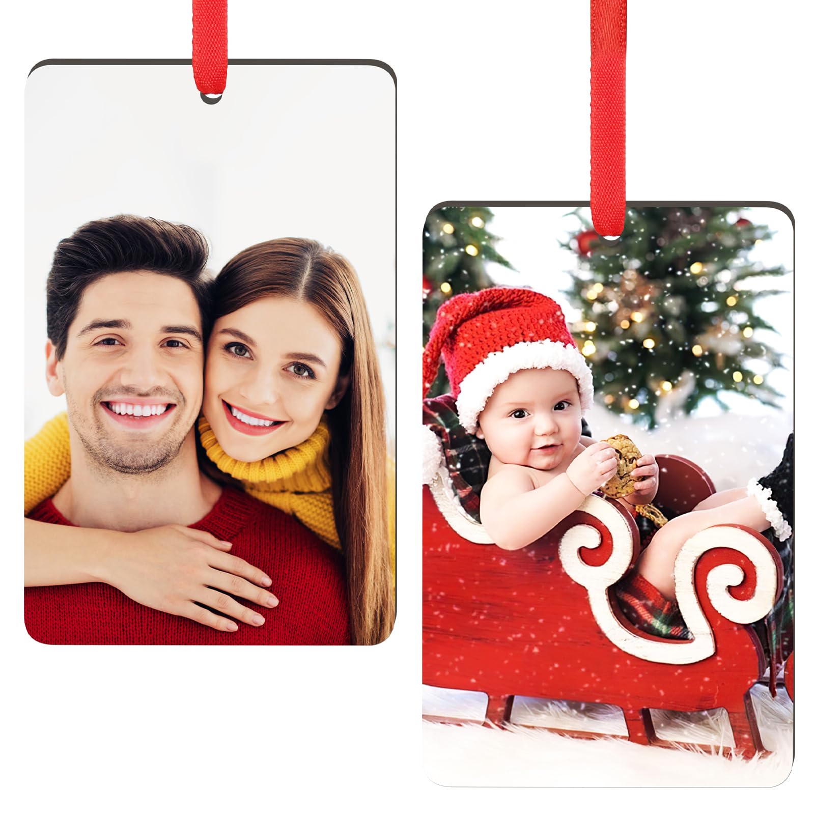 Personalized Christmas Ornaments, 2 Pack Photo Ornaments for Christmas Tree