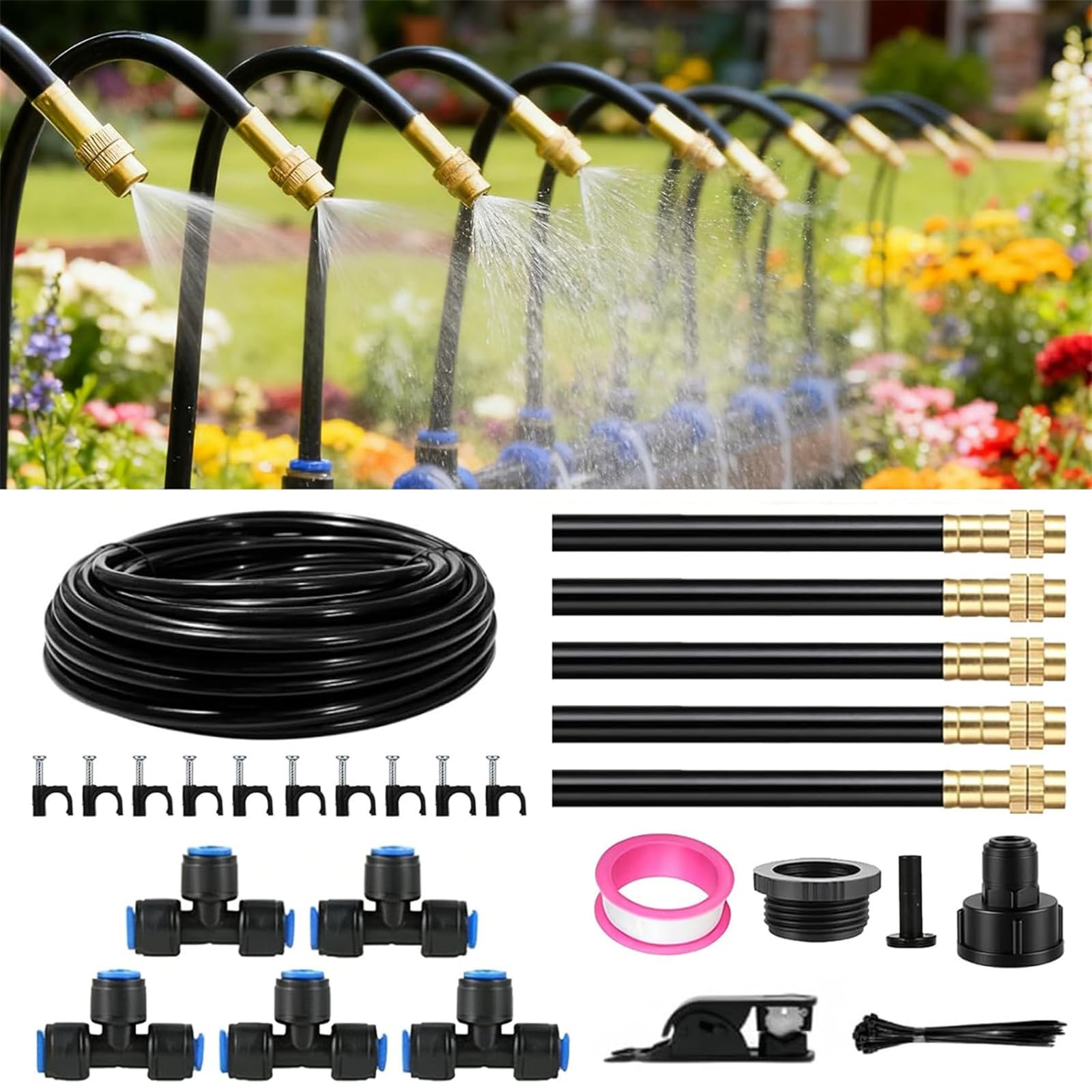 Kit sistema di irrigazione in ottone | Ugelli nebulizzatori pieghevoli a 360° for sistema di irrigazione da 16-98FT for giardino(16FT)