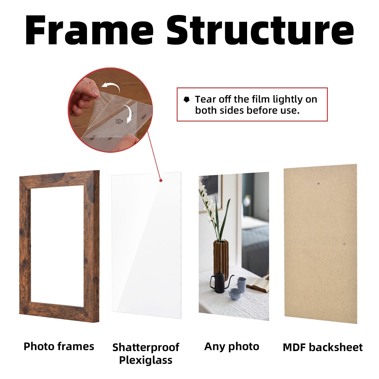 LYYYYX Wooden Picture Frame Rustic 10x8inch Brown Photo Frame matted for 7x5in and 6x4in Picture,with Perspex Set of 3 Certificate Freestanding and Wall Mountable - Image 2