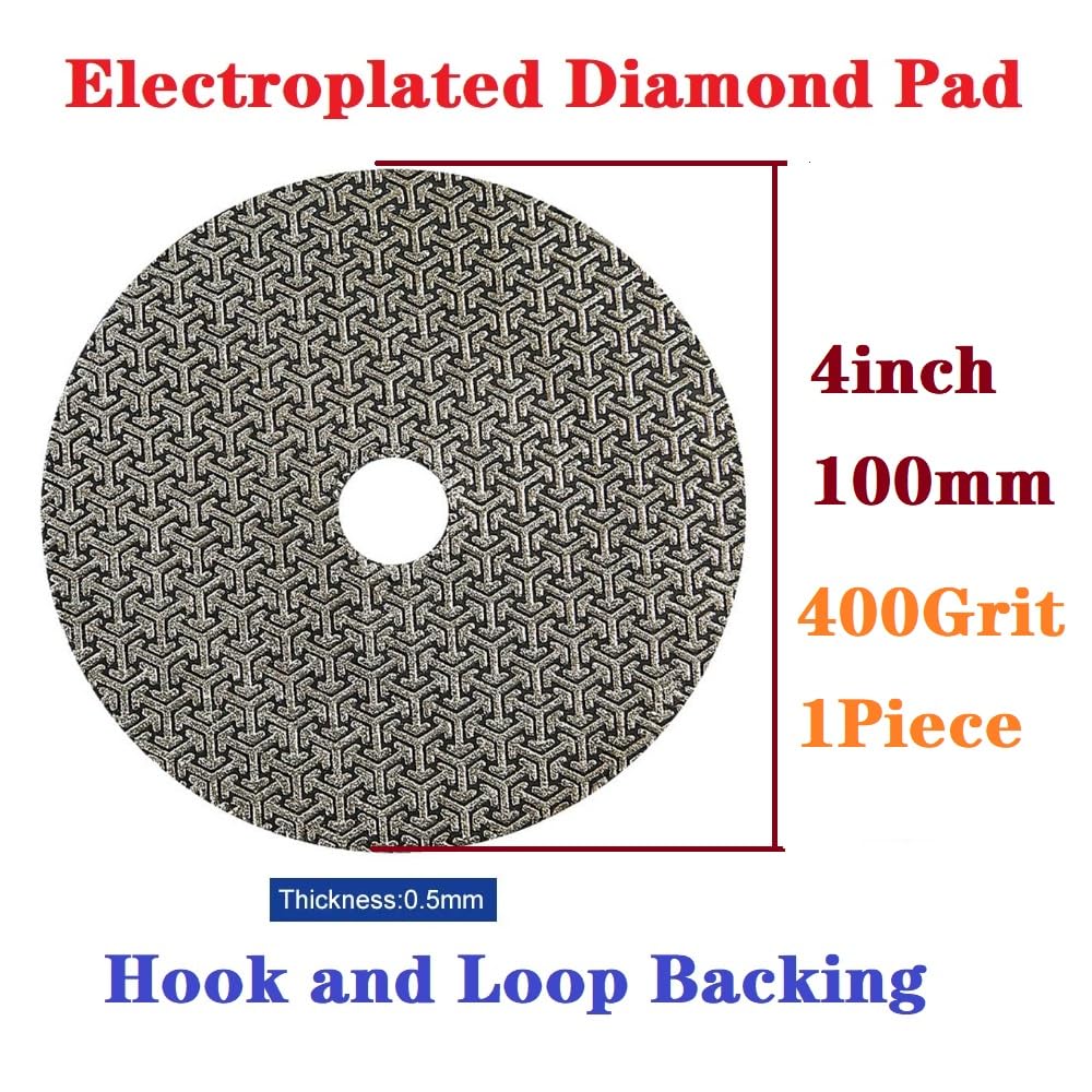 MiJunHD Electroplated Diamond Sanding Paper Sheet Pad,400Grit 4inch 100mm Grinding Sandpaper Pad Hook and Loop Backing for Metal Glass Porcelain Ceramic Hand Polishing & Trimming (1 Piece) - Image 2