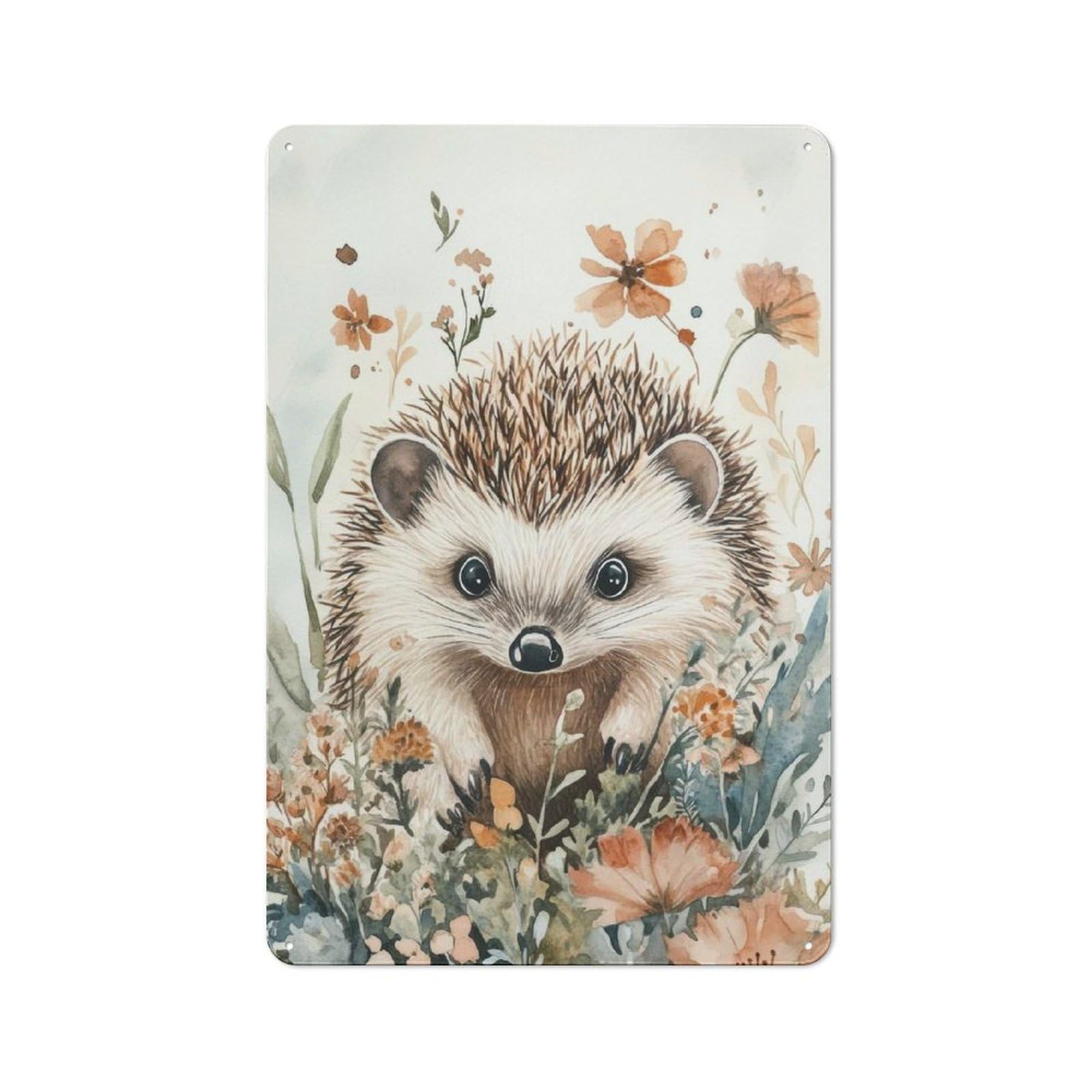 Junmoney Hedgehog In Flowers For Garden Room Or Summerhouse, Retro Tin Sign 30X20cm, For Garage, Workshop And Man Cave Decoration