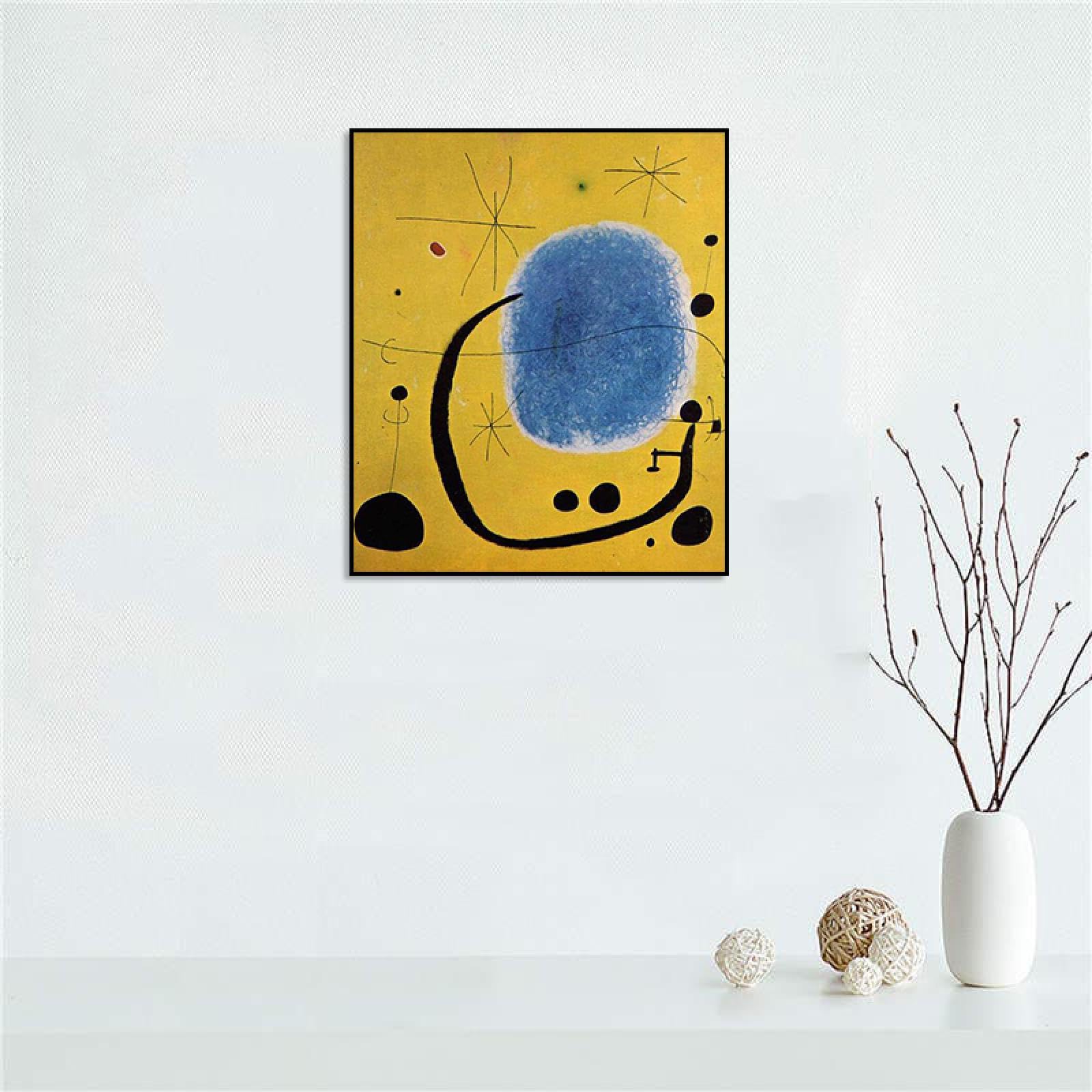 Phyrek123 Joan Miro oprawione wydruki złoty lazurowy obraz na płótnie Joan Miro plakat słynne reprodukcje sztuki abstrakcyjnej nowoczesna sztuka ścienna do salonu 20 x 26 cm czarna oprawiona