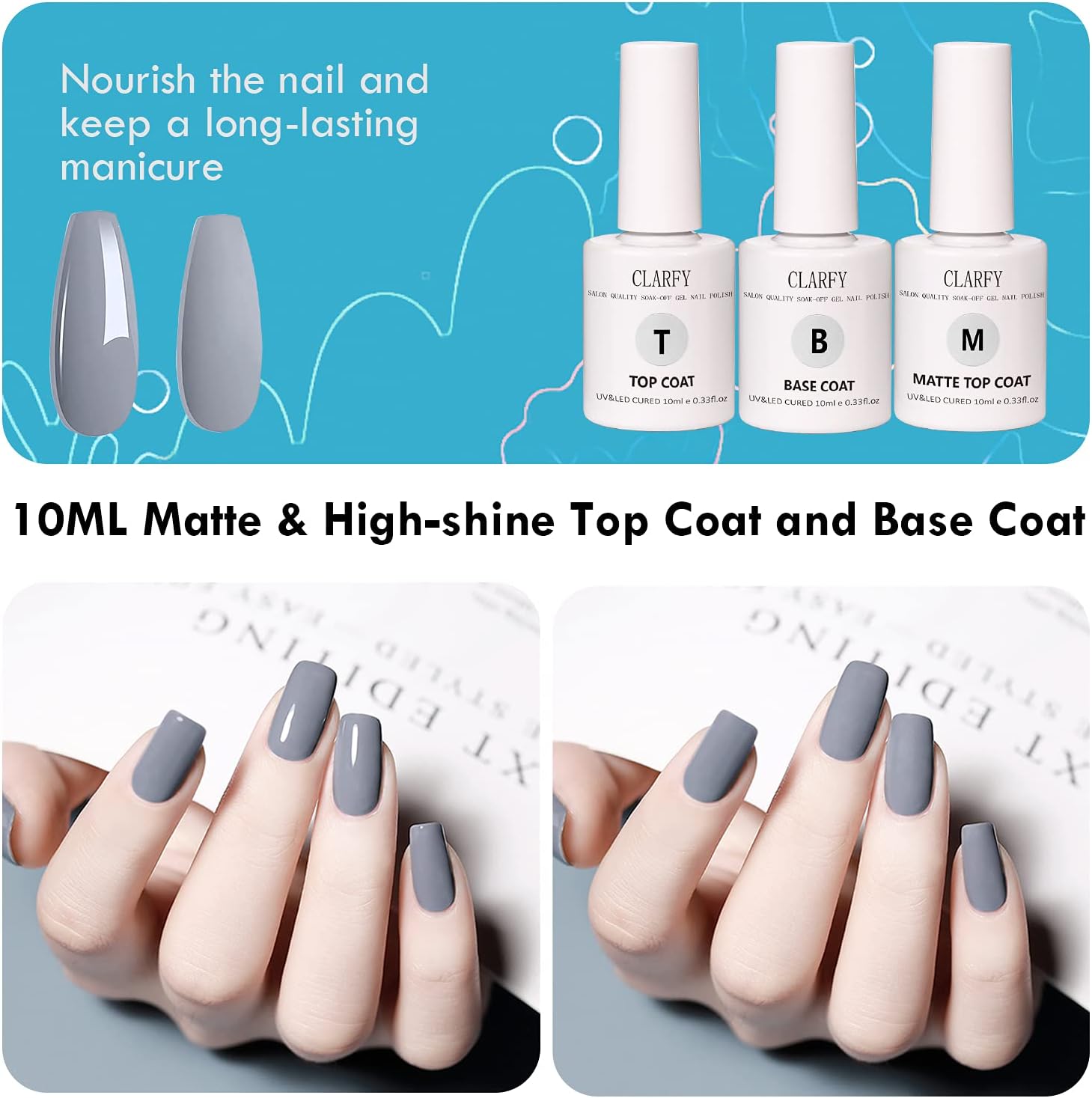 CLARFY 10ML Gel Nail Polish Kit, 20+3 Spring Summer UV Nail Polish with Base, Matte and Glossy Top Coat Set - Image 4