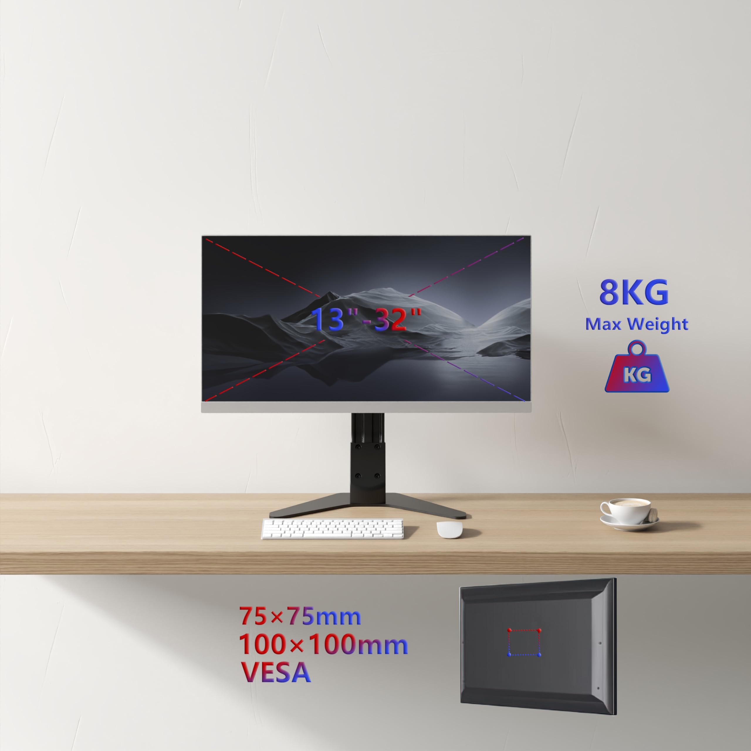 Duronic DM12D1 Support d’écran d’Ordinateur sur Socle VESA 75 100 | Bras pour écran 13 à 32 pouces Rotatif 360° Inclinable 15° Ecran en position verticale ou horizontale Charge max 8 kg