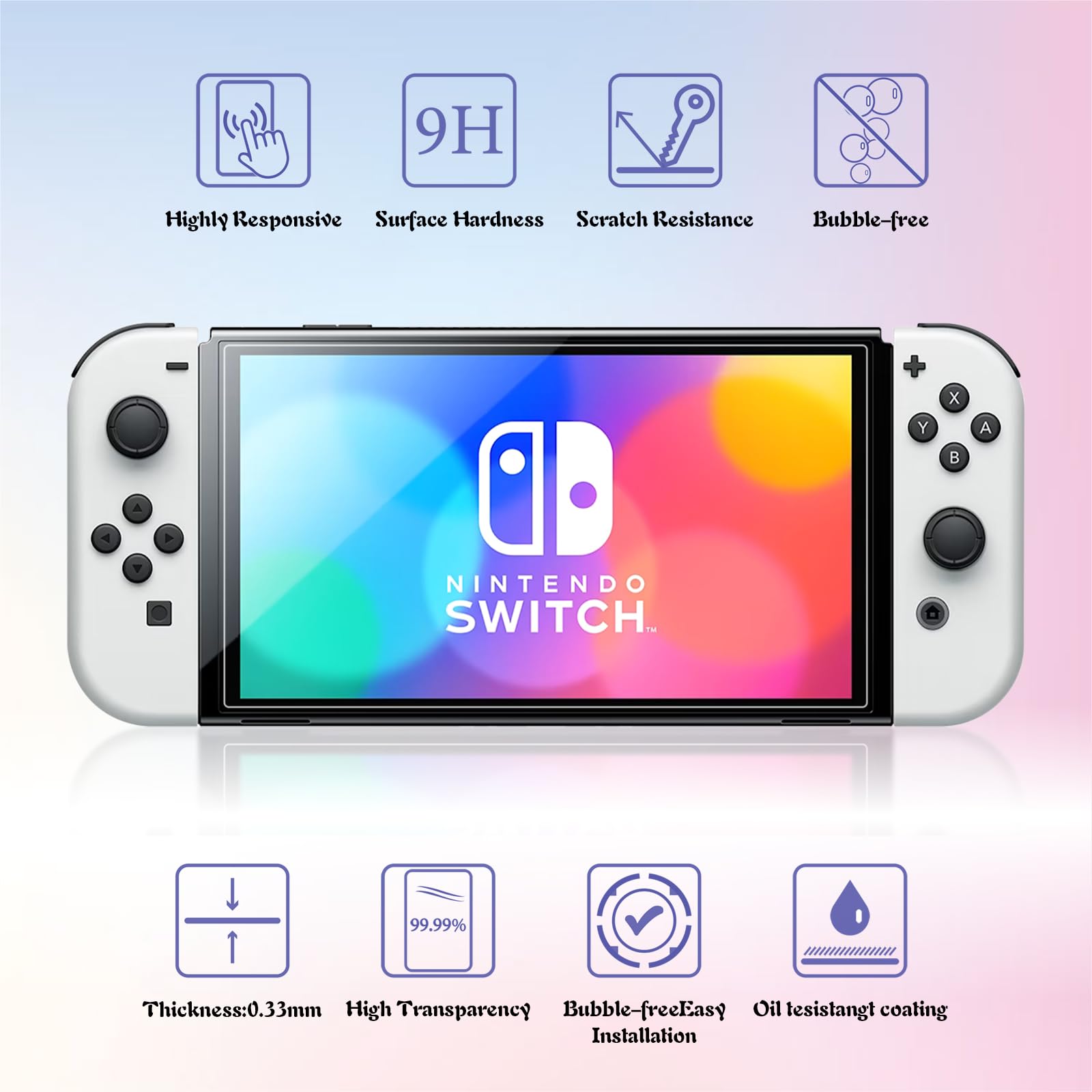 Nintendo Switch OLED Displayschutz Gehärtetes Glas 9H 0,33 mm 2er Pack