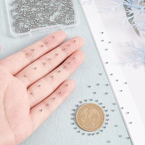 Miniatura 2 de UNICRAFTALE 3000 cuentas espaciadoras redondas de acero inoxidable, 0.079 pulgadas de diámetro, agujero de 0.031 pulgadas, lisas, ideales para hacer