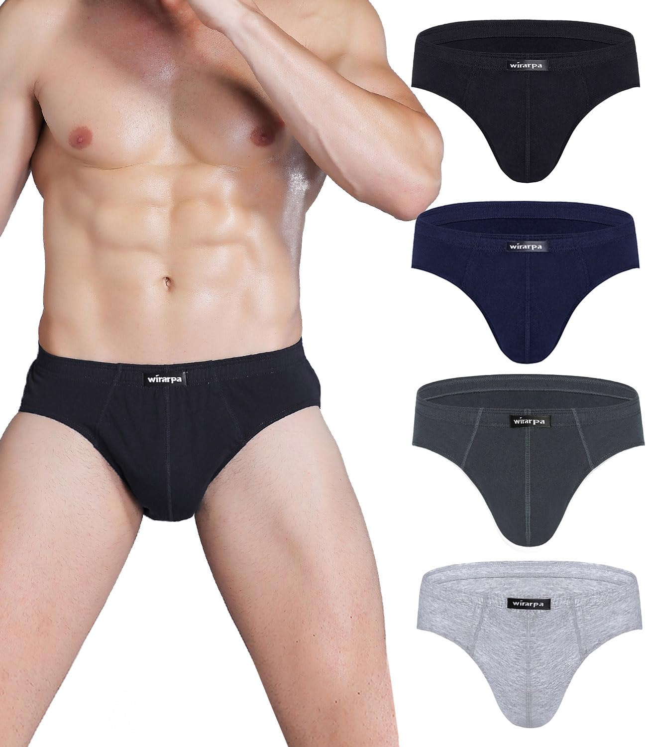 wirarpa Mens 100 Cotton Briefs Underwear No Fly Covered Waistband 4 Pack