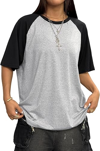 Verdusa Camiseta casual de manga corta con cuello redondo de gran tamaño para mujer