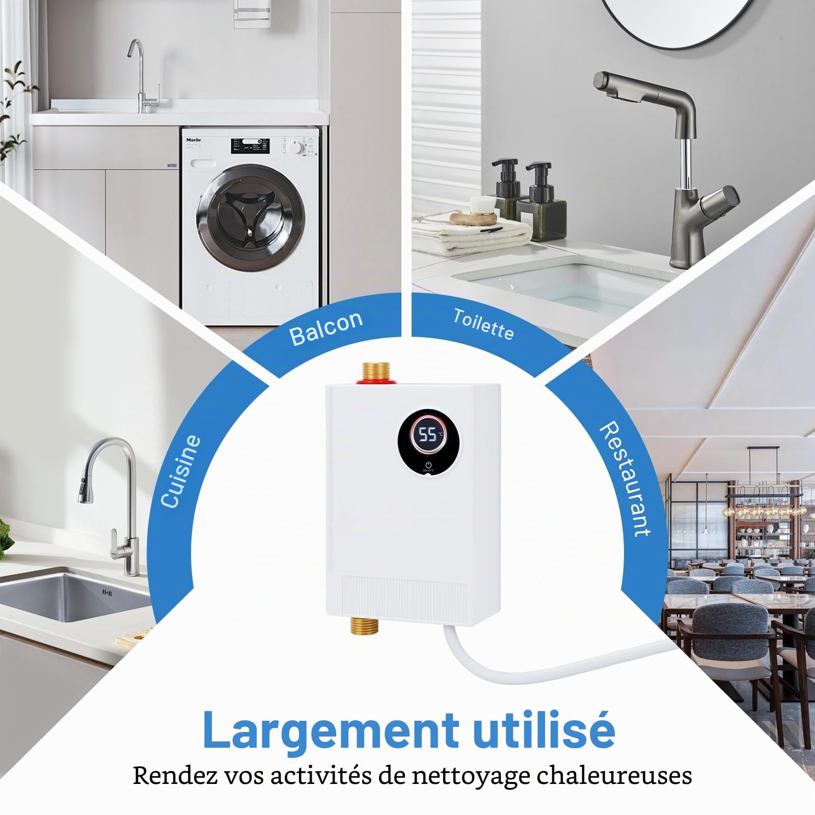 Chauffe-eau instantané électronique, 220V 3800W Chauffe-eau instantané de la température, chauffe-eau instantané électrique pour RV cuisine salle de bain