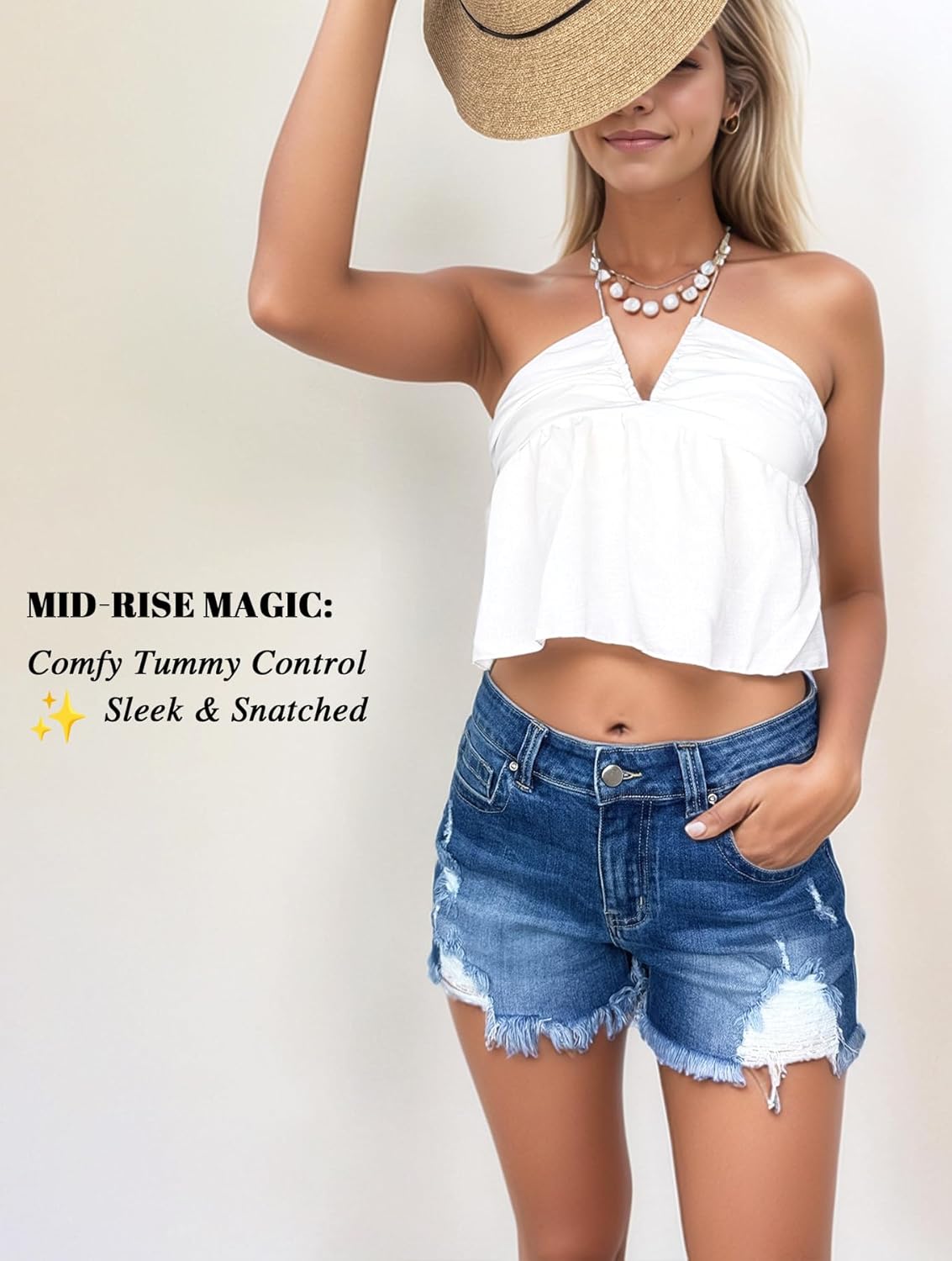 Jean Shorts Womens High Waisted Stretchy Ripped Denim Shorts - Image 5