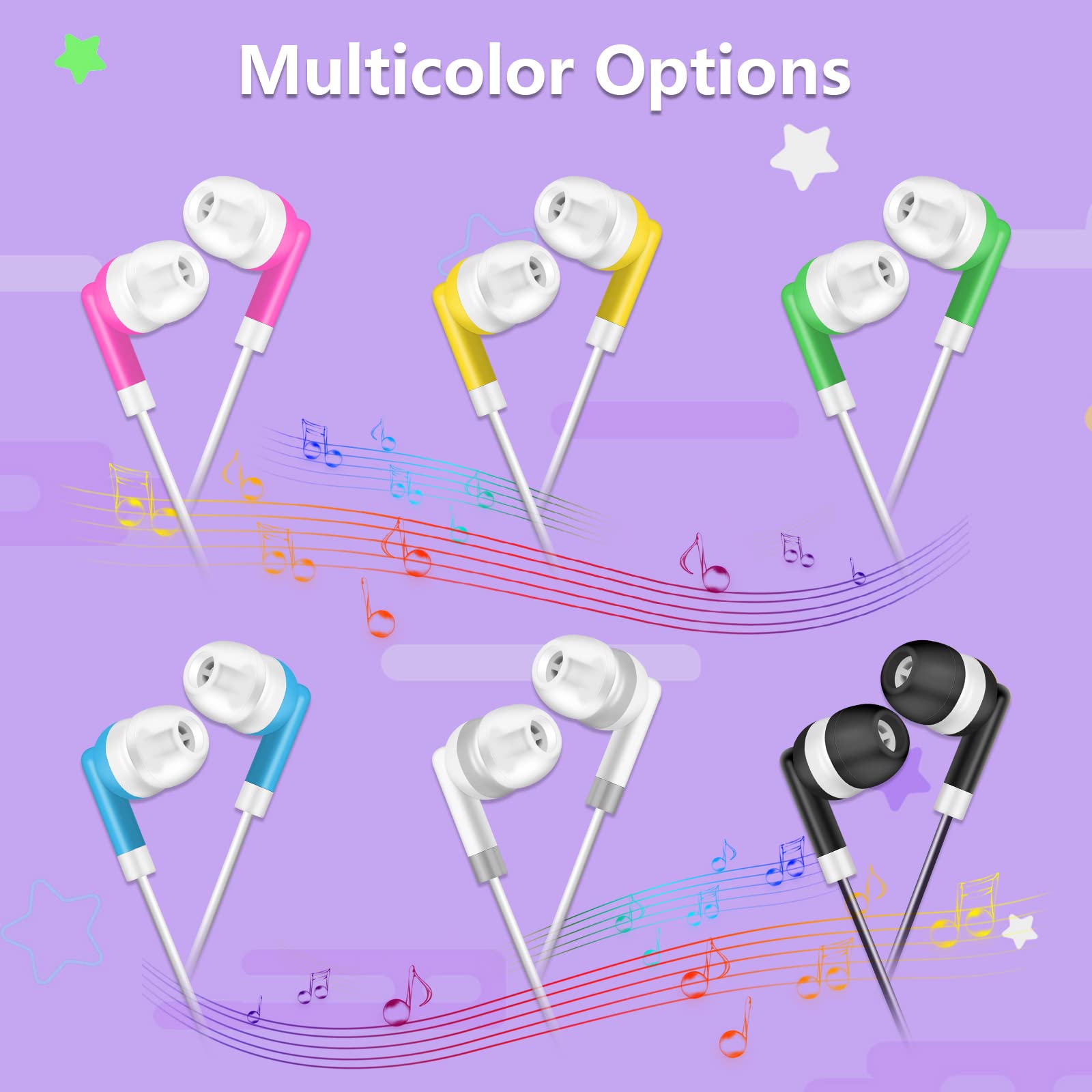 Bulk Auricolari per bambini per studenti in classe confezione da 200 cuffie cablate in ear auricolari per biblioteca scolastica all'ingrosso auricolari per Chromebook Laptop PC jack da 3,5 mm