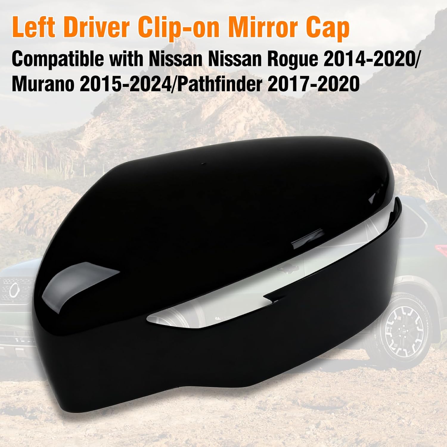 Moonlinks Compatible with Nissan Rogue 2014-2020/Murano 2015-2024/Pathfinder 2017-2020 Left Driver Mirror Cover Replacement, Glossy Black Left Side Clip-on Mirror Cap Replaces for 96374-4BA0A