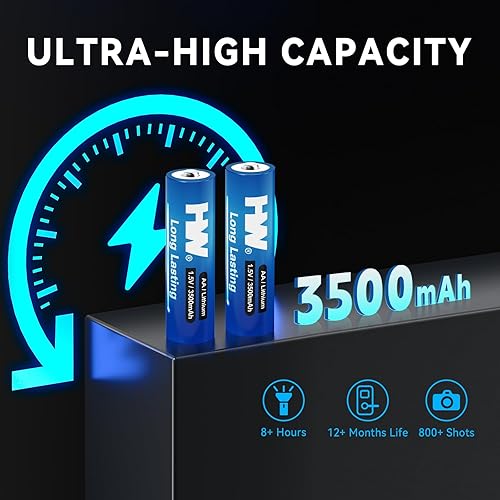 Miniatura 2 de HW Paquete de 24 baterías AA de litio 1.5 V, 3500 mAh Batería doble A de larga duración para dispositivos domésticos, cámaras, controles remotos,