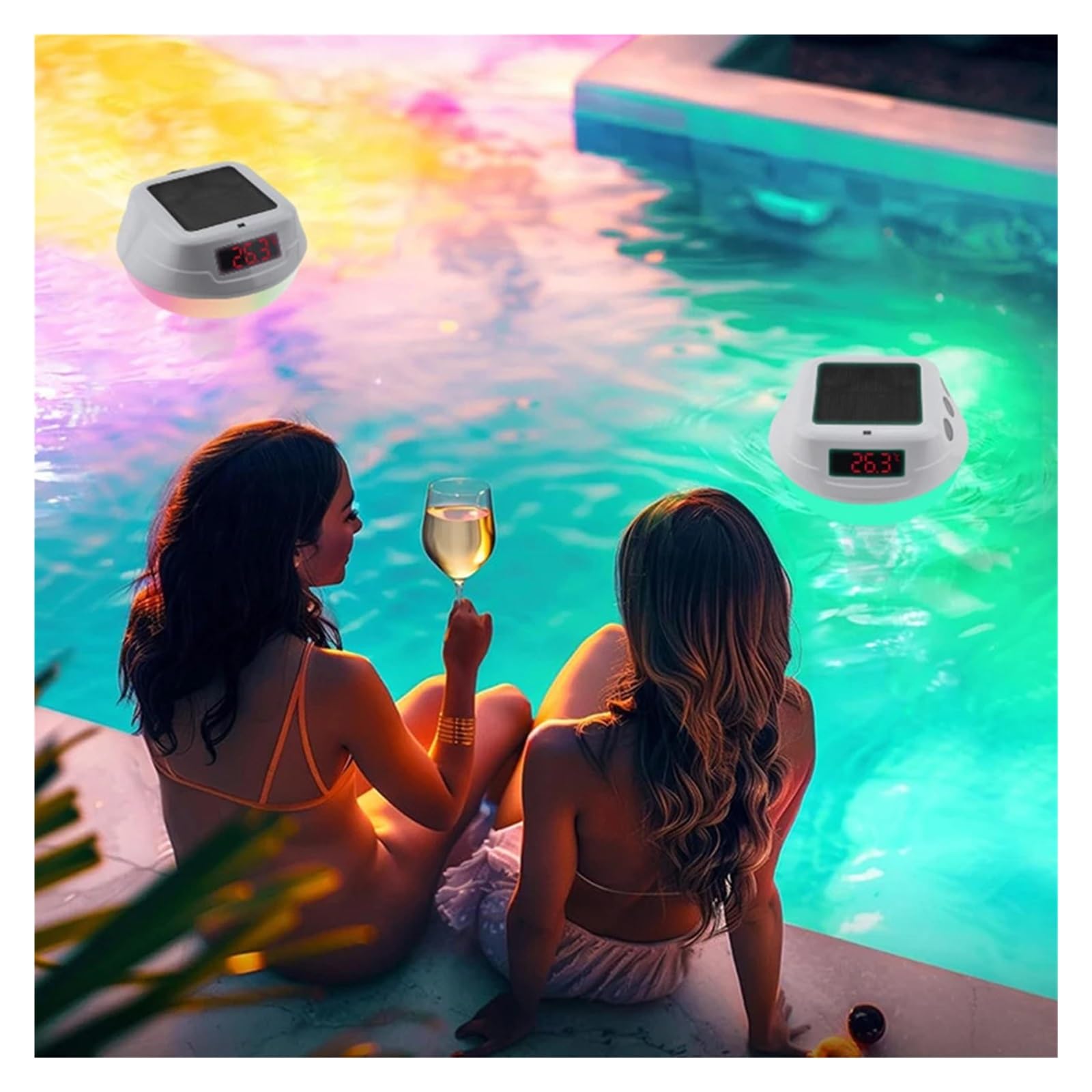 Termometro Digitale Solare Wireless for Piscina, misuratore di Temperatura for Il Nuoto con luci RGB dinamiche, Timer e Schermo LED.(Red with Receiver)