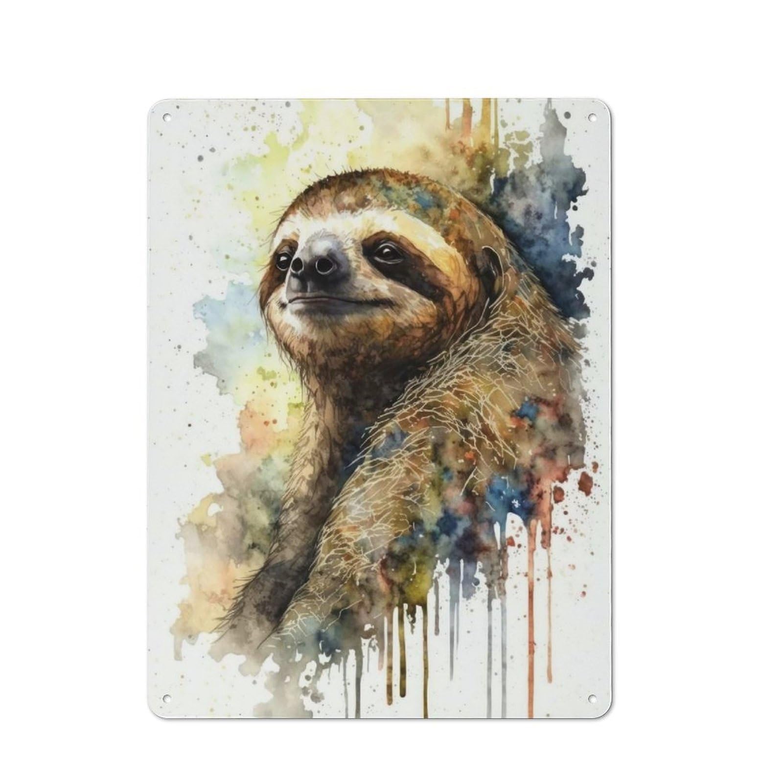 Junmoney Sloth Watercolor Design Tin Wall Plaque 40X30cm With For Bar Or Restaurant, Housewarming Present For People Styling Bar And Restaurant