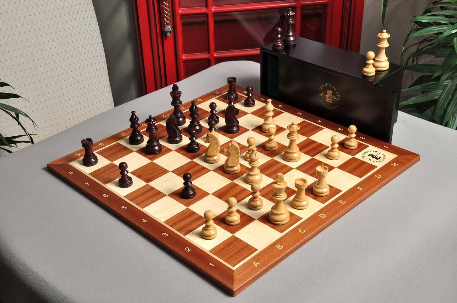 The House of Staunton Championship Series Chess Set, Box & Board Combination - Rosewood Gilded and Natural Boxwood - 34 Chess Pieces, 2.25" Squares, 2 Players, 10+