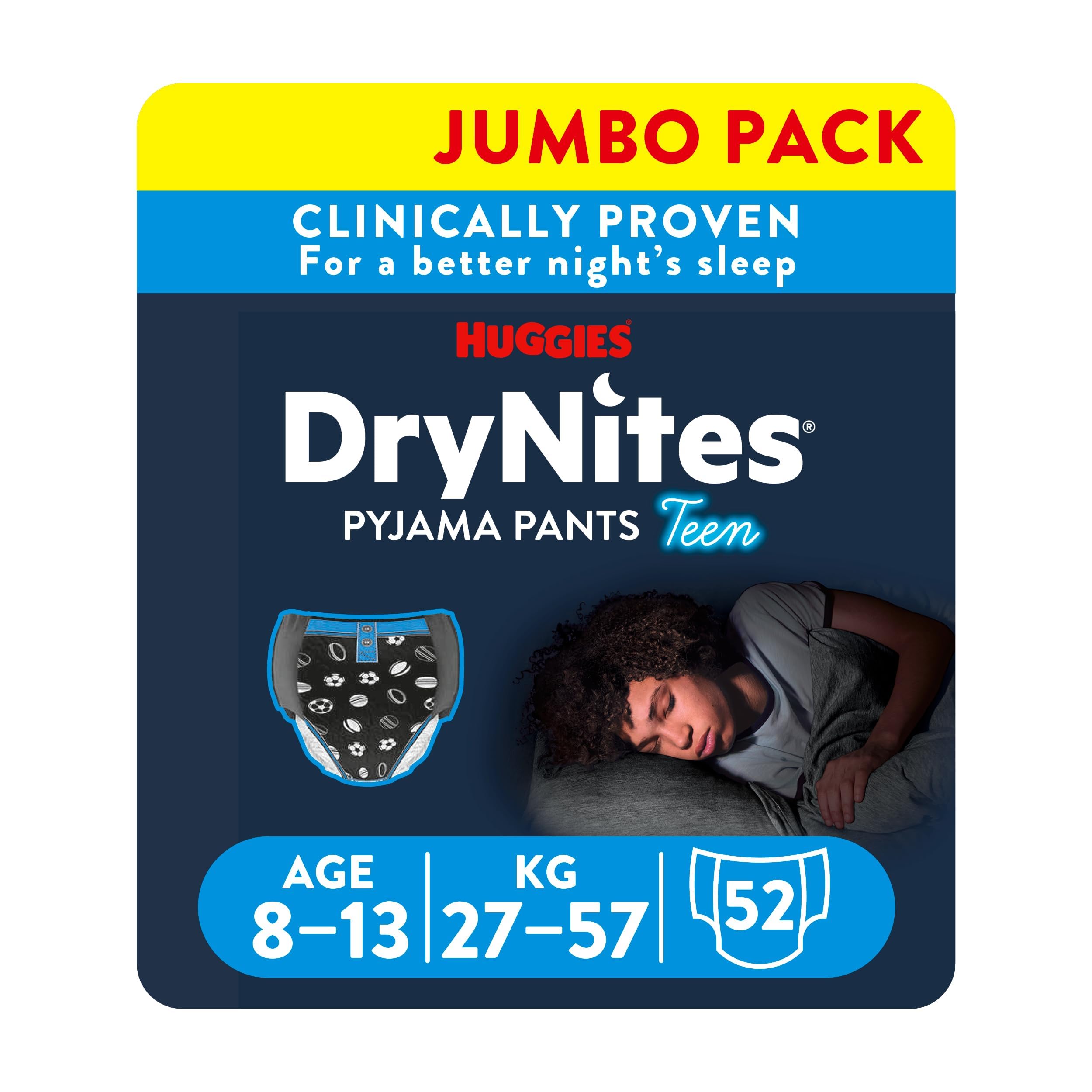 Huggies DryNites hochabsorbierende Pyjama-/ Unterhosen, Bettnässen Jungen Jumbo Monatspackung 8-15 Jahre, 52 Stück