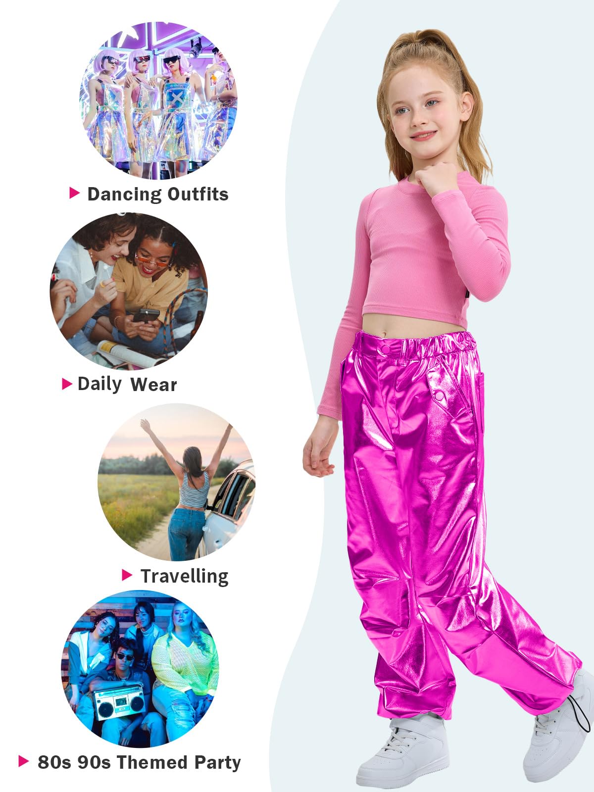 LOLANTA Metallic-Jogginghose für Mädchen, glänzend, Jazz-Street-Hip-Hop-Tanzhose, Größe 7–16, wandelbare Beinöffnung