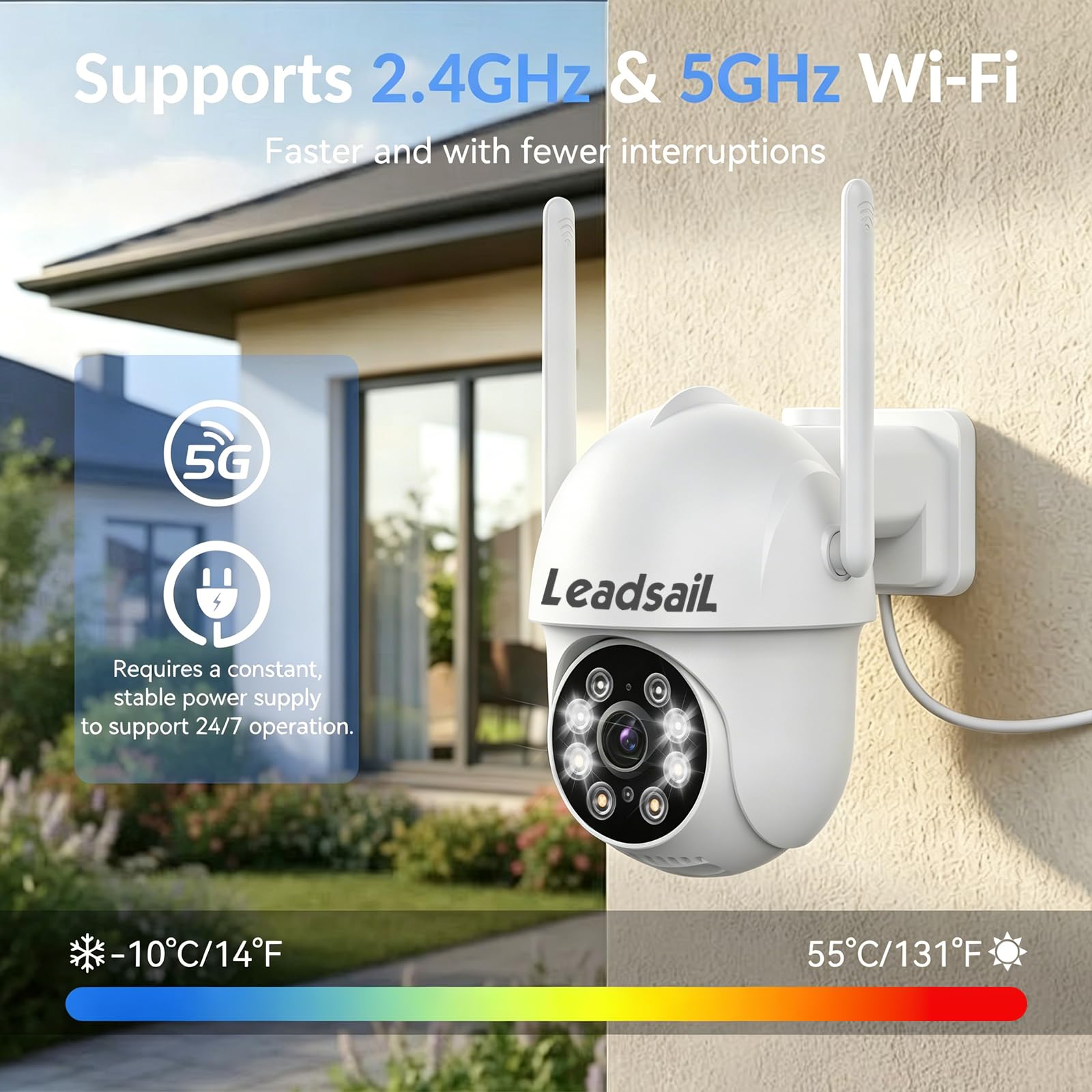 LeadsaiL 2K 3MP Überwachungskamera Aussen PTZ WiFi Kamera für Home Security