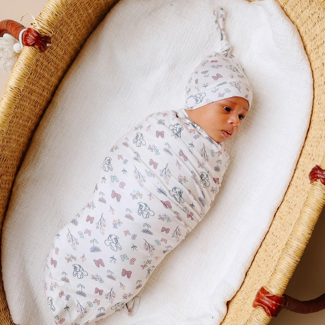 Copper Pearl Large Premium Knit Baby Swaddle Receiving Blanket Minnie Mouse's Bowquet