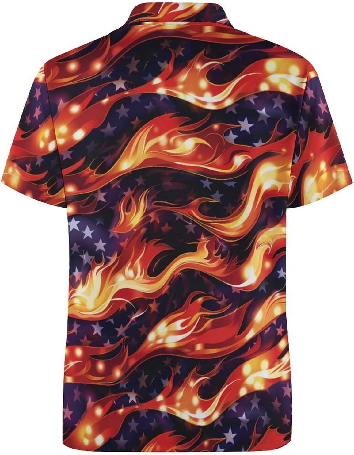 American Flag in Flame Men's Golf Polo Shirts Short Sleeve Button Down T Shirt Slim Fit Graphic Tee Top