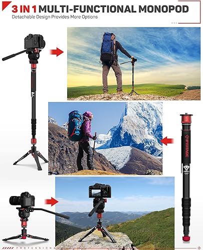 Vista 2 de IFOOTAGE Monopod para cámara Cobra 3 A180T, monopie de cámara de 71 pulgadas con pies, soporte de cámaras monopies de aluminio compatible con Sony