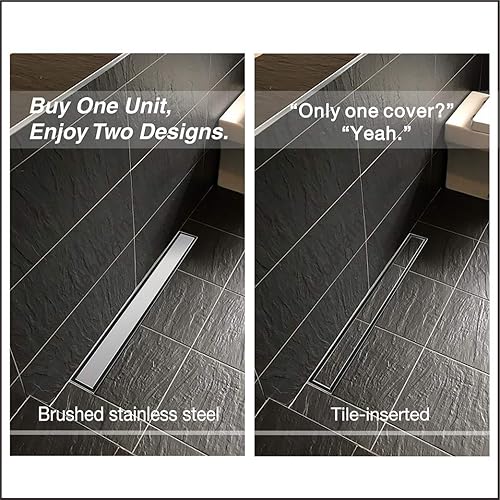 Miniatura 5 de Neodrain Drenaje lineal de ducha de 18 pulgadas, con cubierta plana y de inserción de azulejos 2 en 1, drenaje de piso de ducha rectangular de acero