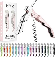 HYZ 2-Pack Pink Waiter Corkscrew Wine Opener - Professional Double Hinged Wine Key with Foil Cutter & Bottle Opener for Servers & Bartenders