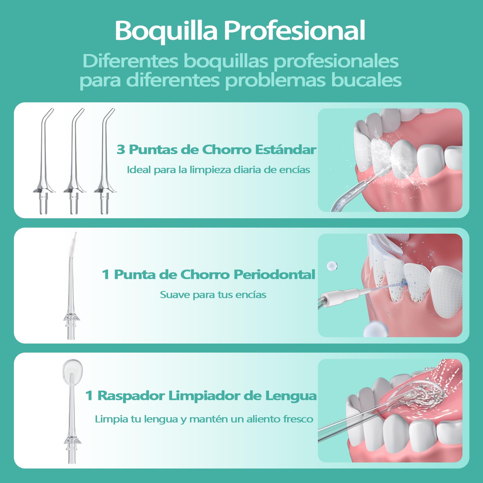 Irrigador Bucal Portatil, OasiSmile Irrigador Dental Eléctrico con Memoria Inteligente, 4 Modos y 5 Boquillas, IPX7 Impermeable 260ML USB-C Recargable Limpiador Interdental, Casa y de Viaje
